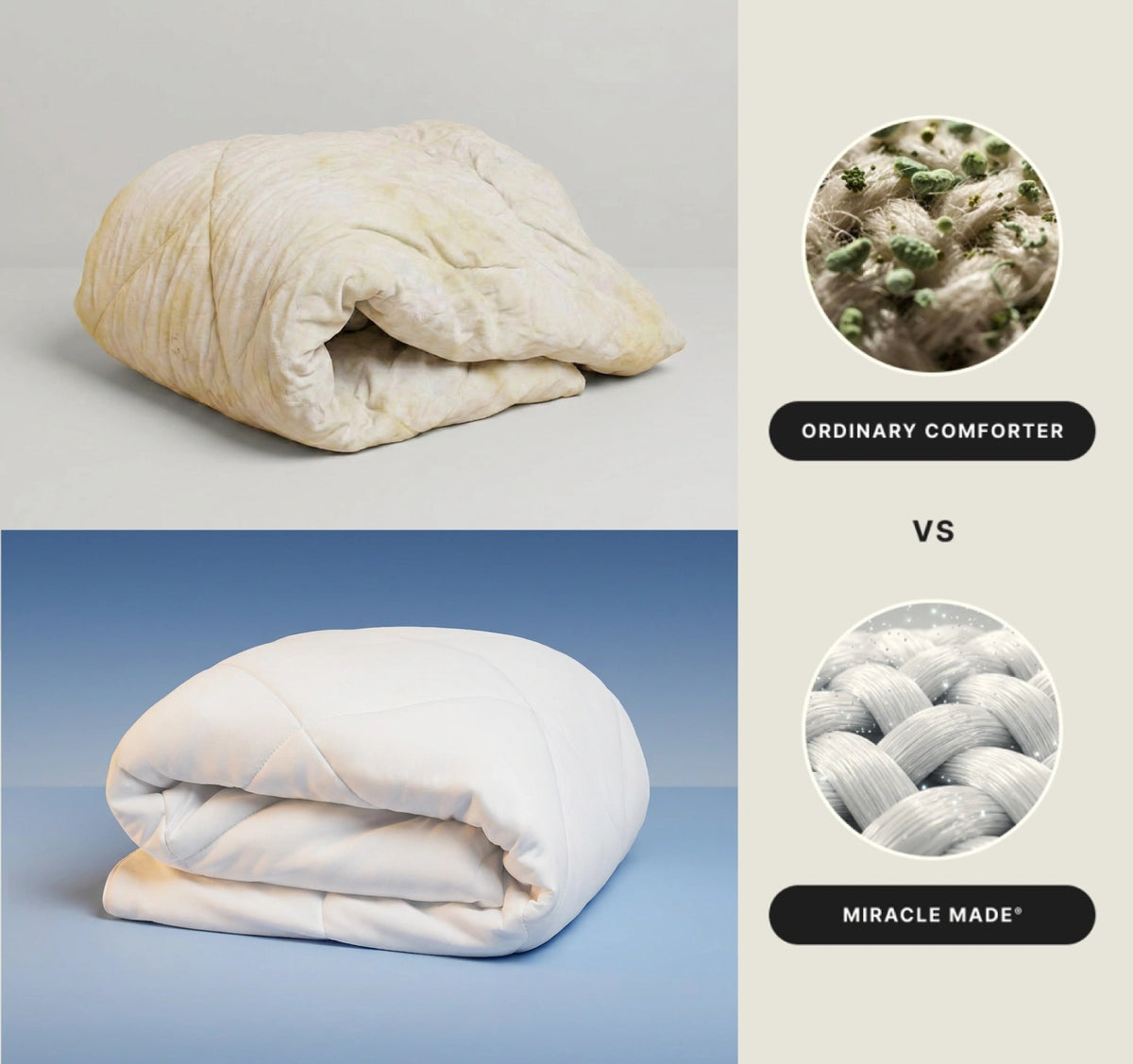 Stop sleeping on bacteria. Our comforters clean themselves with NASA tech.