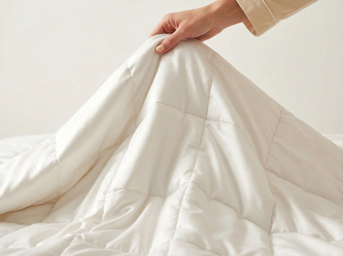 Person touching the cool comforter